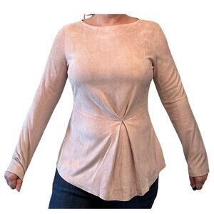 Pink Suede Shirt, NWT, Long Sleeve, Zipper Back, Draping, & Round Neck, Large